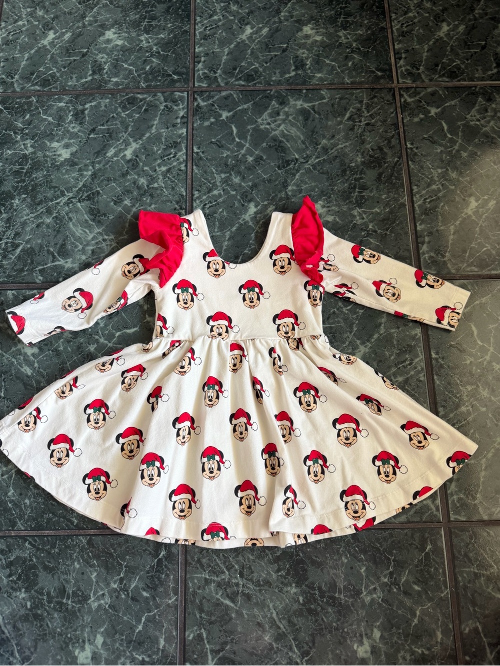 Girls Holiday Character Print Dress in White and Red